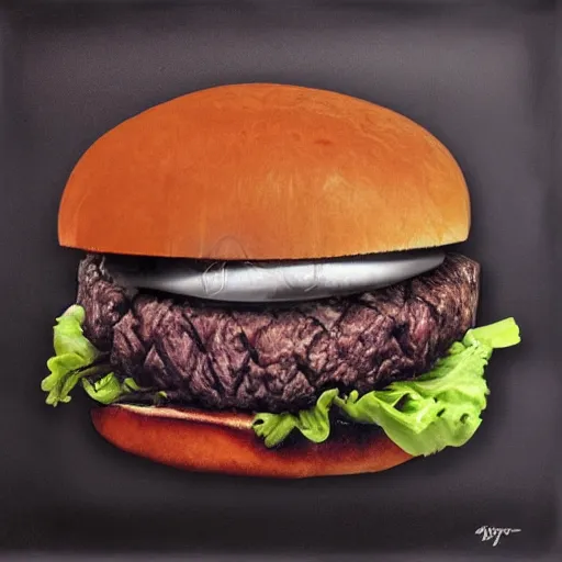 Image similar to juicy beef burger, by hr giger