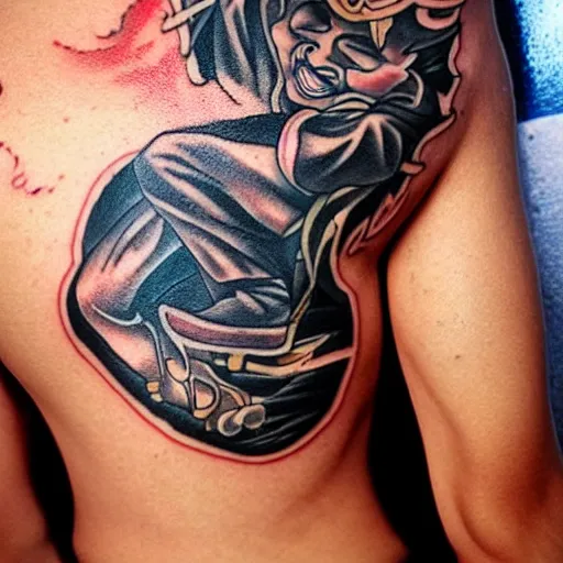 Prompt: a tattoo of a Kung Fu boy, with Chinese words