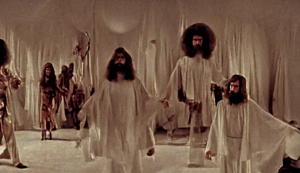 Prompt: a still of severance series indoor 7 0 s scenario appearing in a film of jodorowsky, in movie holy mountain ( 1 9 7 3 )
