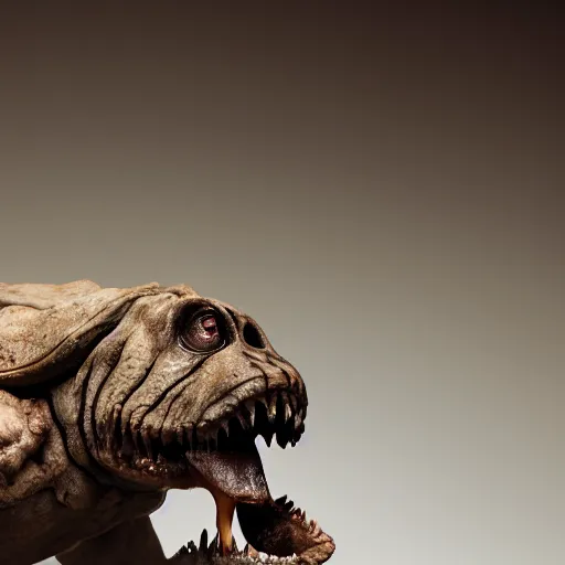 Prompt: rancor eating a bone, moody lighting, shallow depth of field,