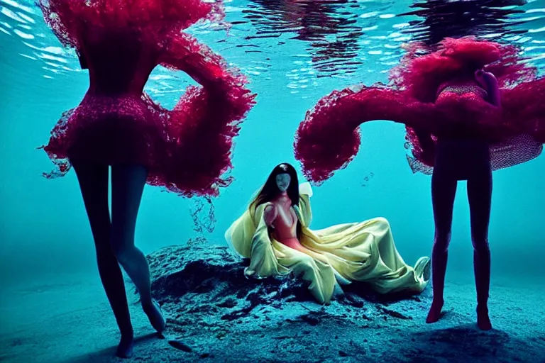 Image similar to fashion editorial photography in an underwater world inspired by jean giraud moebius