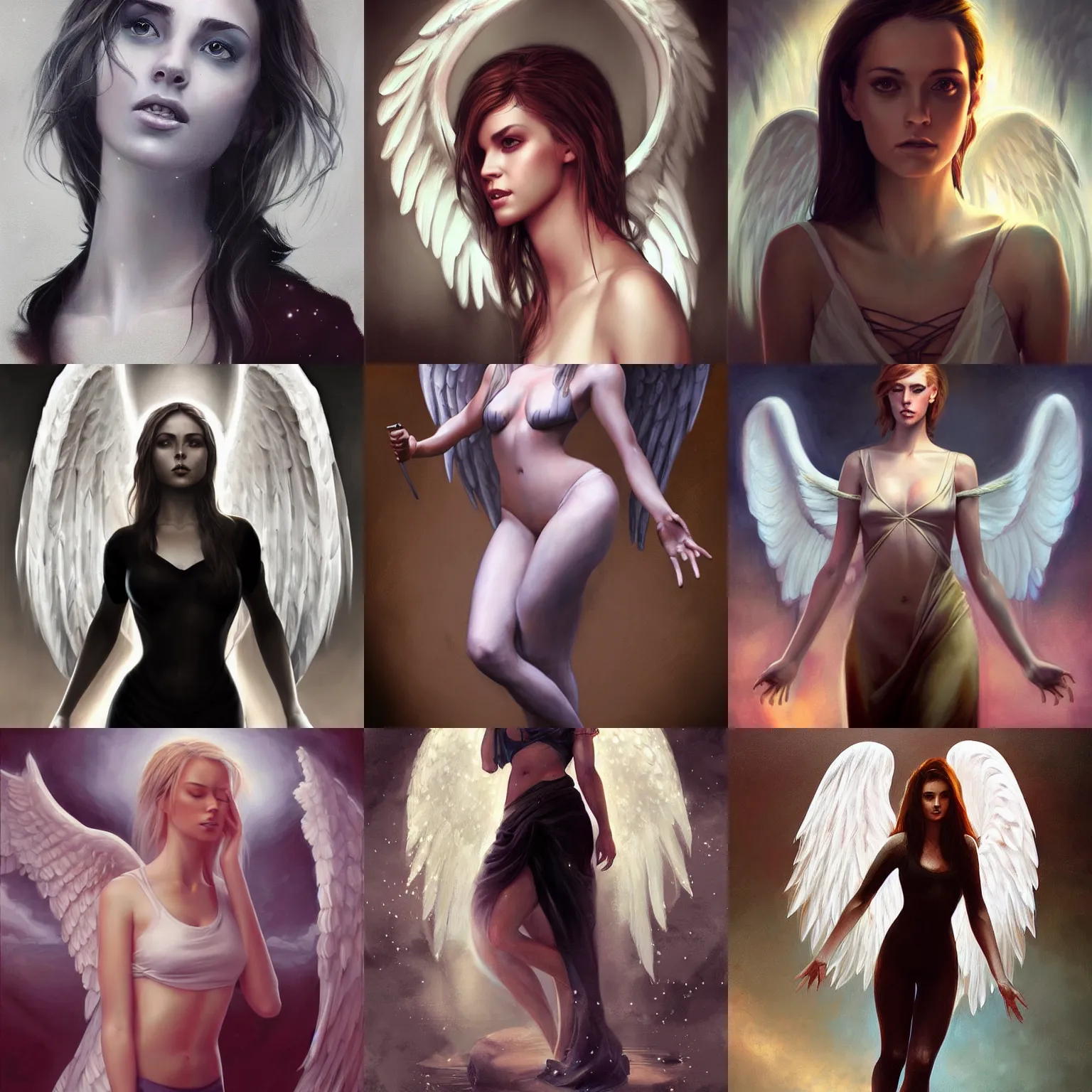 Prompt: a photo - realistic, full body beautiful charlie bowater painting of an angel in a holy city