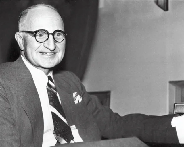 Prompt: Former US president Harry Truman is a reptilian alien, 1951, early black and white photo, cdx