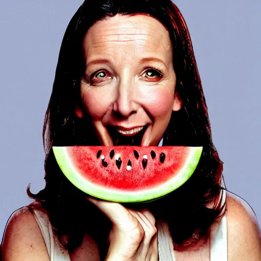 Prompt: digital portrait of Lisa Kudrow eating a watermelon