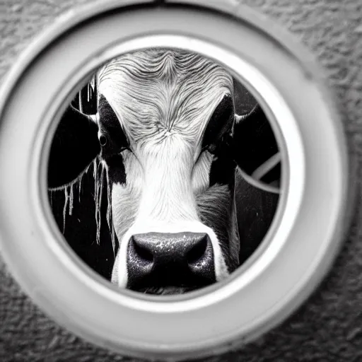 Image similar to creepy picture of cow, viewed through the peephole