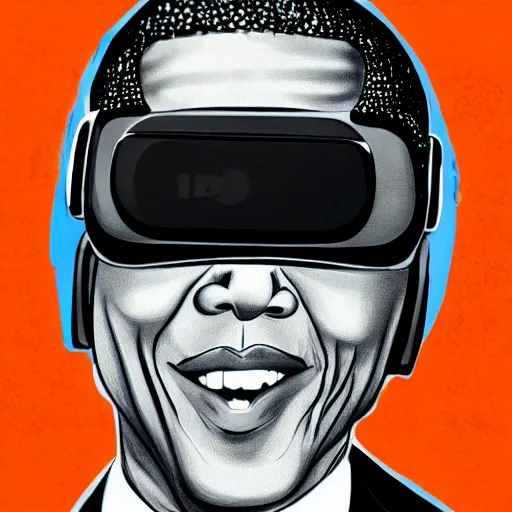 Prompt: ink drawing of obama wearing a VR headset, master piece