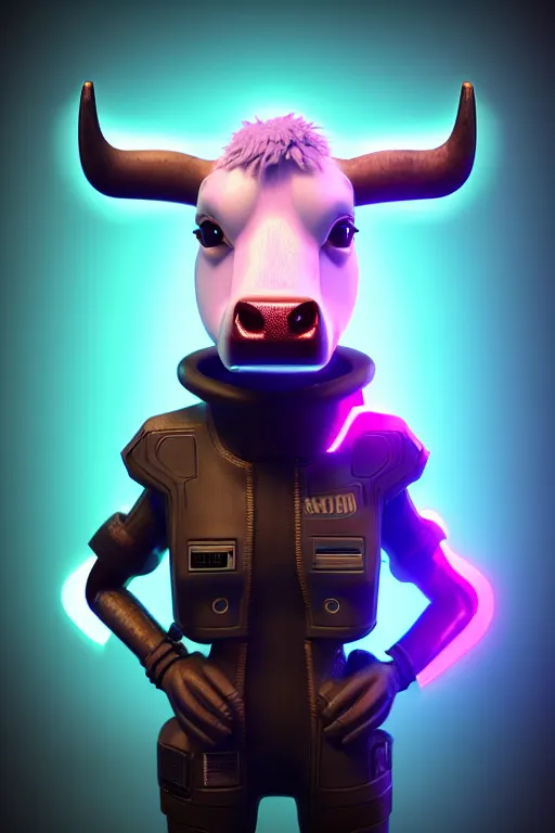 Image similar to high quality 3 d render cyberpunk very cute cyborg cow shaggy! hybrid! drinking beer, highly detailed, unreal engine cinematic smooth, in the style of blade runner & detective pikachu, hannah yata charlie immer, purple neon light, low angle, uhd 8 k, sharp focus