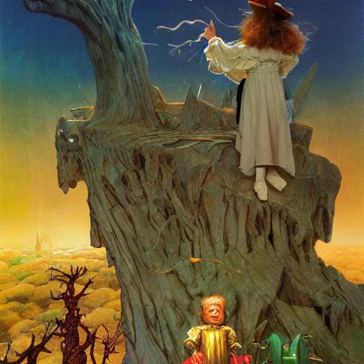 Image similar to Wizard of oz movie poster, by lawrence alma-tadema and zdzislaw beksinski and norman rockwell and jack kirby and tom lovell and greg staples, artstation creature art