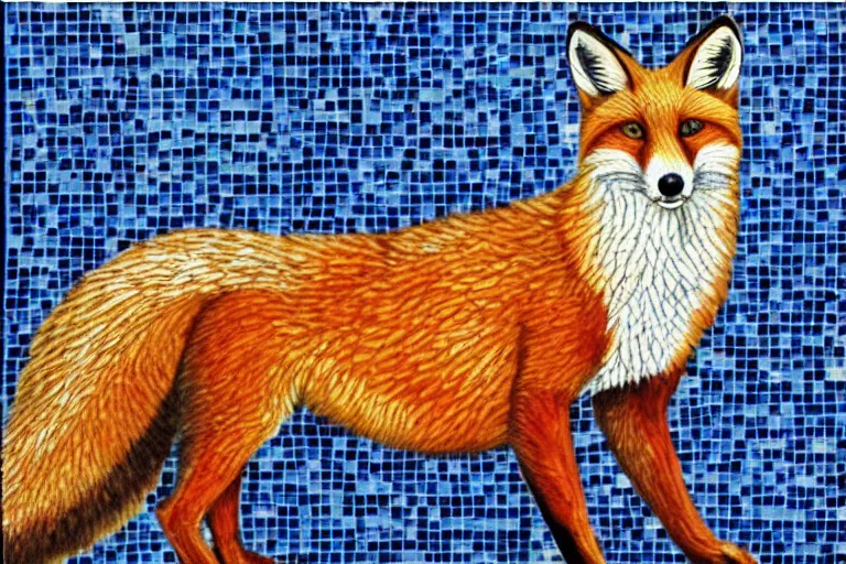 Image similar to Tile mosaic mural of a Red Fox, intricate detailing, mostly triangular and geometric, beautiful high quality art