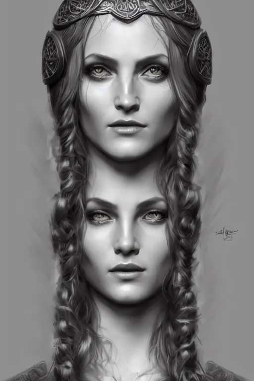 Prompt: portrait of celtic goddess Diana, middle shot, digital art, highly detailed, intricate, sharp focus, Trending on Artstation, HQ, unreal engine 5, 4K UHD image, by brom, artgerm, face by Otto Schmidt