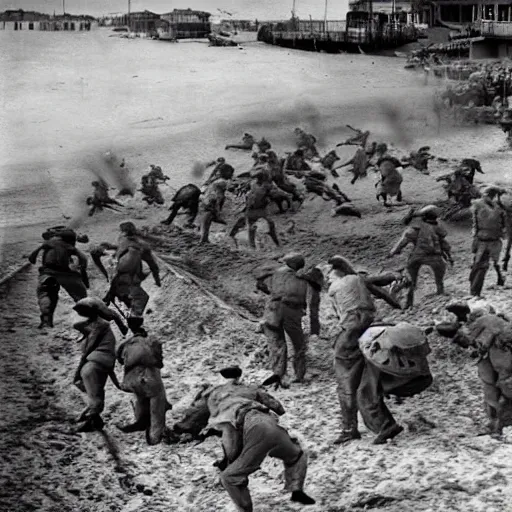 Image similar to ww 2 realistic photo in color beach landing, battle on the beach, blood