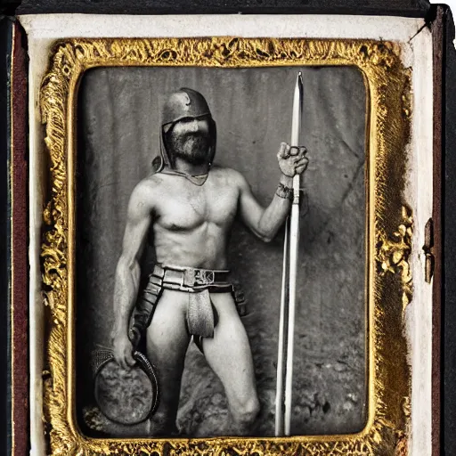 Image similar to spartan man and his helot slave, helot, ancient sparta, daguerreotype photograph, ancient photograph