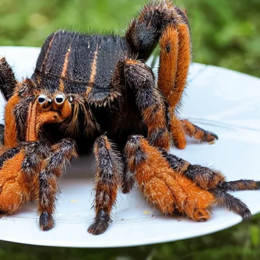 Prompt: a large tarantula eating a fried chicken