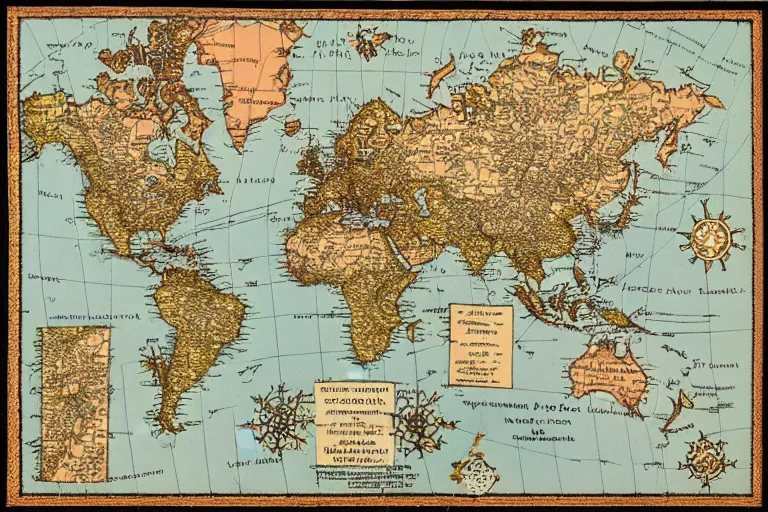 Prompt: Map of a heavenly realm including regional borders and statistics on population for each region, intricately detailed, full color