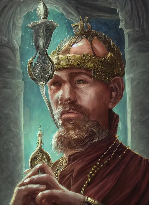 Image similar to a fantasy rpg portrait painting of a male cleric, old mystic ruins, afternoon, intricate, elegant, highly detailed, digital painting, sharp, focus