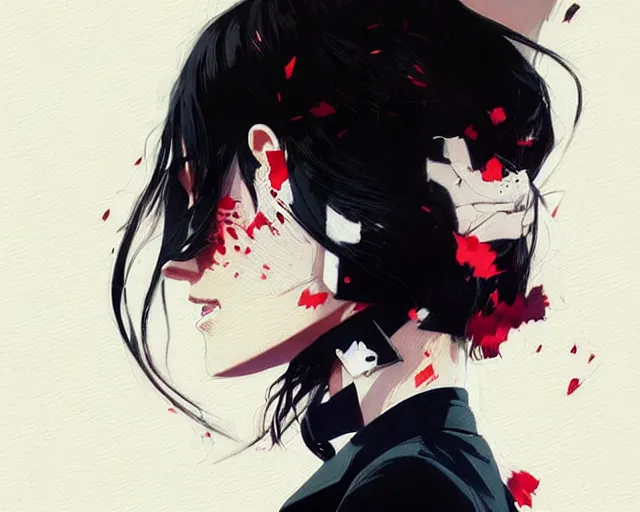 Image similar to a ultradetailed beautiful panting of a stylish woman wearing a shirt with a tie, she has black hair, by conrad roset, greg rutkowski and makoto shinkai, trending on artstation