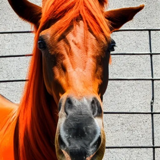 Prompt: horse using orange inmate clothes