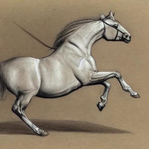 Prompt: a galloping wild horse, side view, gestural-pencil-study by george-stubbs da-vinci disney