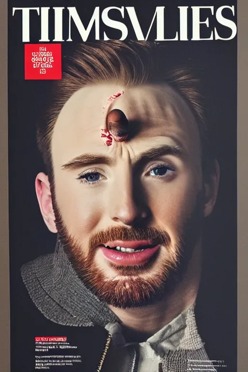 Image similar to chris evans peeks out of an egg, very detailed, published in the times magazine, 8 k