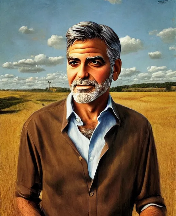 Image similar to portrait of george clooney as a rural texas rancher, art by denys tsiperko and bogdan rezunenko and julian onderdonk, hyperrealism