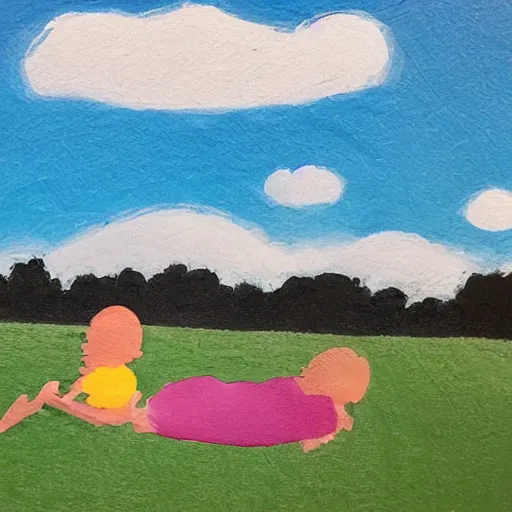 Image similar to minimalistic art of a family day out in the park, sunny day with clouds, award - winning masterpiece