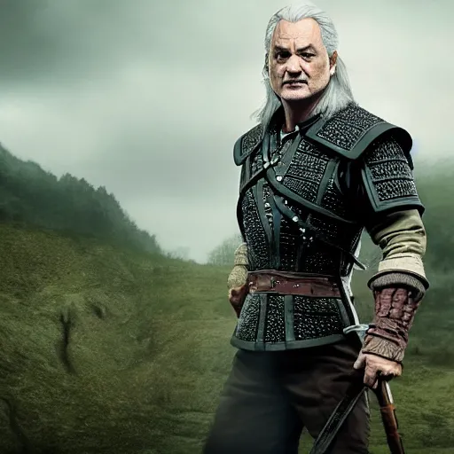 Prompt: bill murray as geralt of the witcher, promotional art