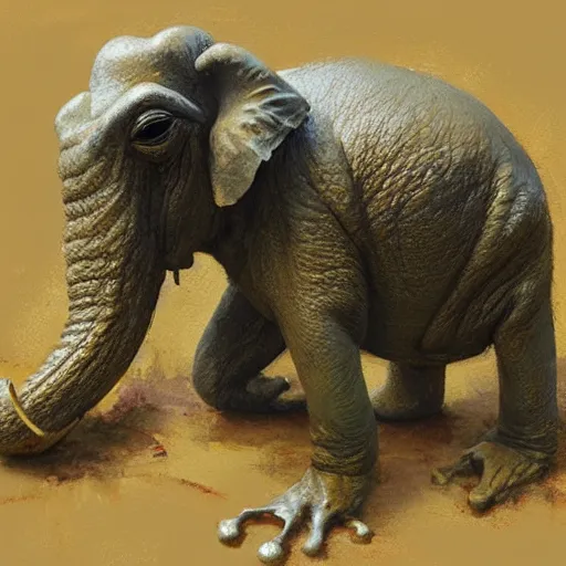 Image similar to frog - elephant creature, oil painting by craig mullins