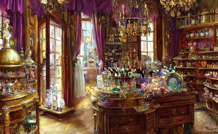 Image similar to Alchemy shop. By Konstantin Razumov, highly detailded