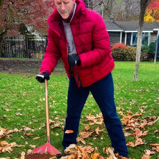 Prompt: Cyclops Jordan Peterson raking leaves