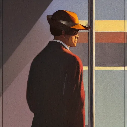 Image similar to a realistic portrait of a man staring at the camera with dramatic lighting, by moebius, edward hopper, colorful flat design illustration, hd, 8 k, artstation