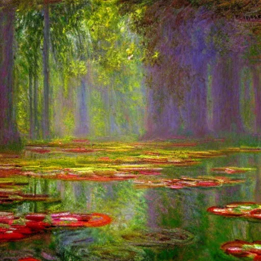 Prompt: A magical forest by Greg Rutkowsky and Claude Monet