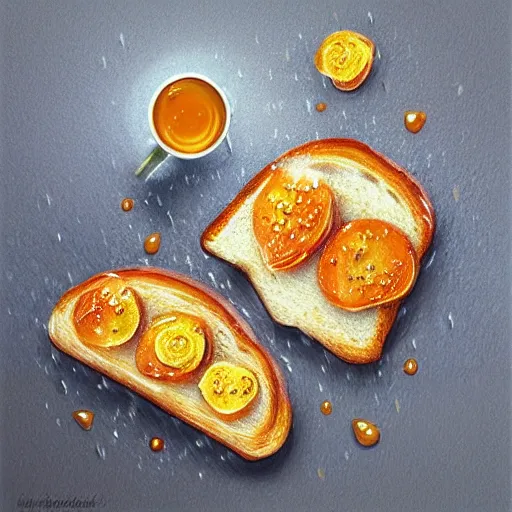 Image similar to toast, rain, realistic, beautiful, delicious.