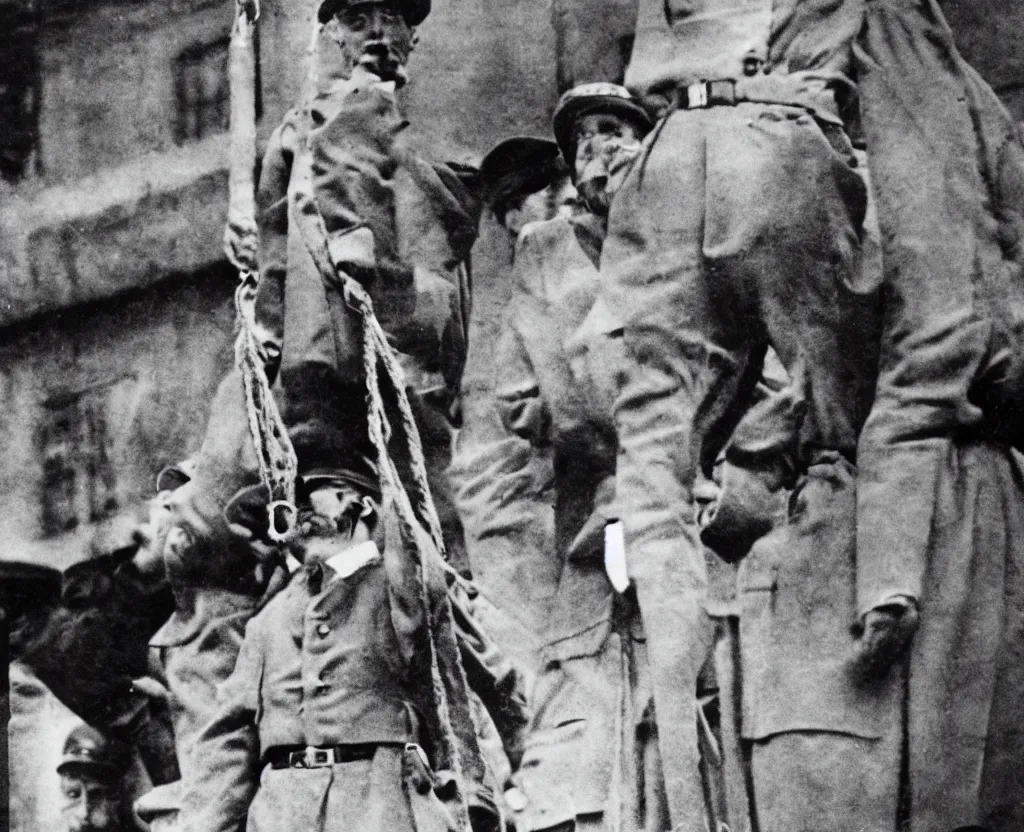 Image similar to adolf hitler is being hanged in nuremberg trials, canon 3 5 mm photography