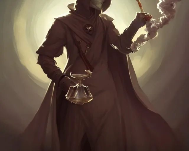 Prompt: cute young black mage ( final fantasy series ) male, smoking a pipe, shrouded face, deep focus, d & d, fantasy, intricate, elegant, highly detailed, digital painting, artstation, concept art, matte, sharp focus, illustration, hearthstone, art by artgerm and greg rutkowski and alphonse mucha