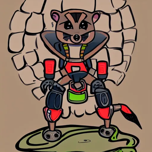 Image similar to cute cyborg racoon cyperpunk cartoon aesthetic