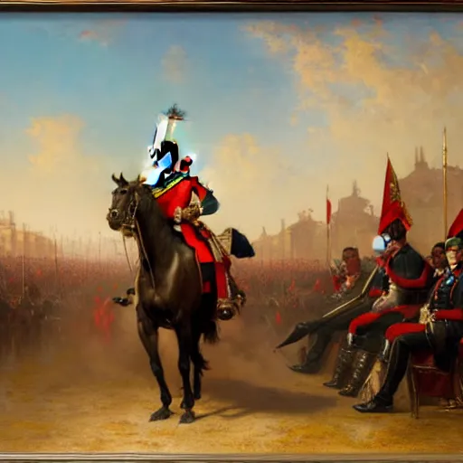 Prompt: drdisrespect conquering waterloo as napoleon, highly detailed painting by gaston bussiere, j. c. leyendecker, greg rutkowski, craig mullins 8 k