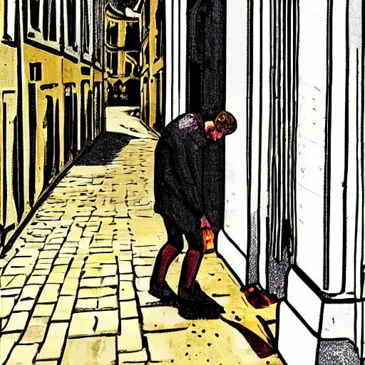 Image similar to very sad person in turin, italy, stylized painting