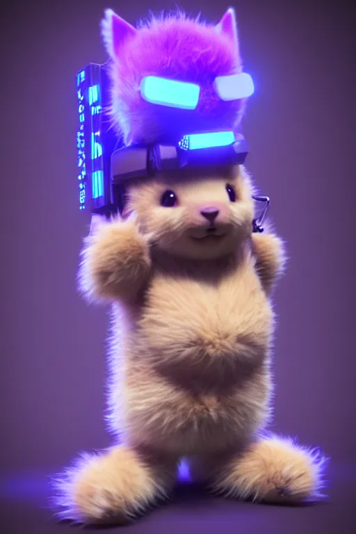 Image similar to high quality 3 d render post - cyberpunk very cute fluffy! wombat!! cyborg, mechanical paw, highly detailed, unreal engine cinematic smooth, in the style of detective pikachu, hannah yata charlie immer, neon purple light, low angle, uhd 8 k, sharp focus