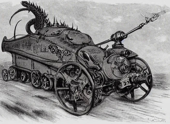 Prompt: illustration, real dragon with steam punk tanks and pipes on its side, white background, Charles Dana Gibson, Olivia Kemp