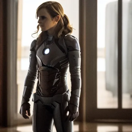 Image similar to a still of emma watson in iron man