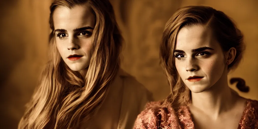 Image similar to colour portrait closeup!! Emma Watson long hair flowing silk robes baroque room candles mirrors cinematic lighting cinematic lighting cinematic lighting stanley kubrick barry lyndon 4k canon 5d mk4