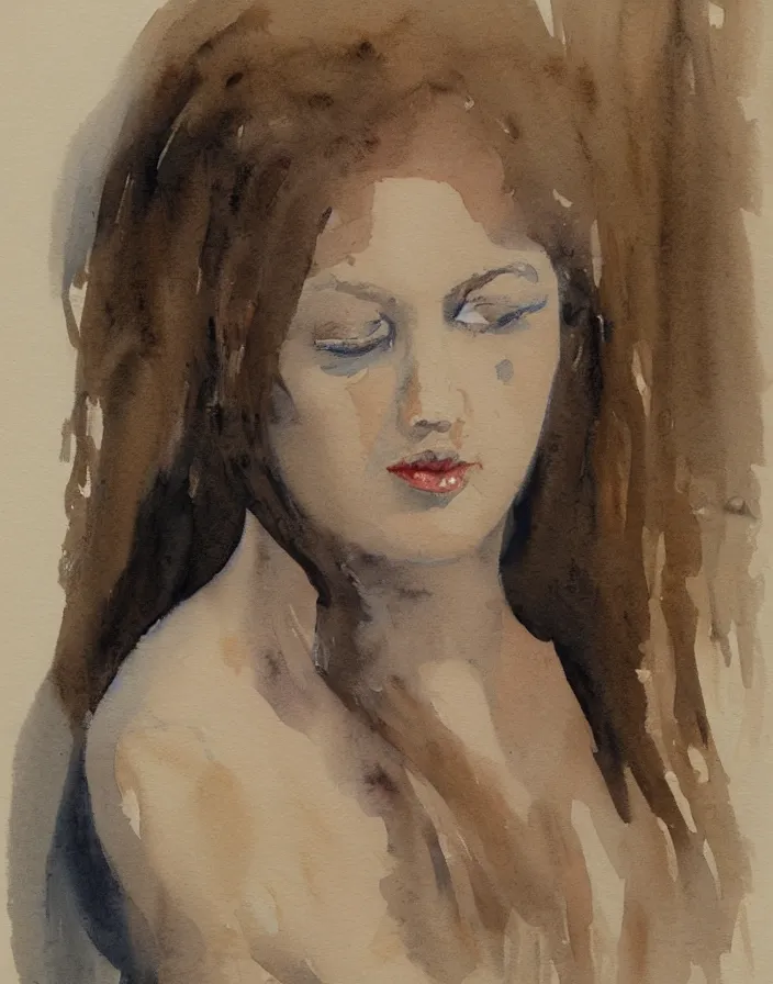 Image similar to watercolor sketch, painting by smith jeffrey, face portrait of a woman