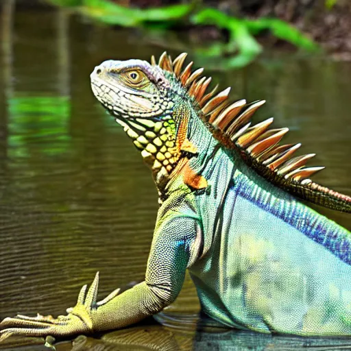 Prompt: iguana drinking a corona in a swamp in the style of Disney,