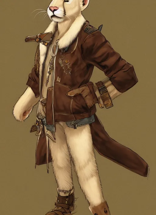 Image similar to character portrait of a anthro! albino mountain lion wearing miner's clothes. hidari, color page, tankoban, 4K, tone mapping, Akihiko Yoshida.