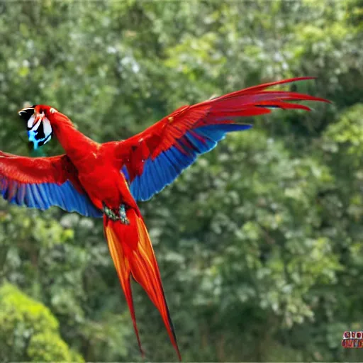 Prompt: high res Scarlet macaw with its wings open 4k