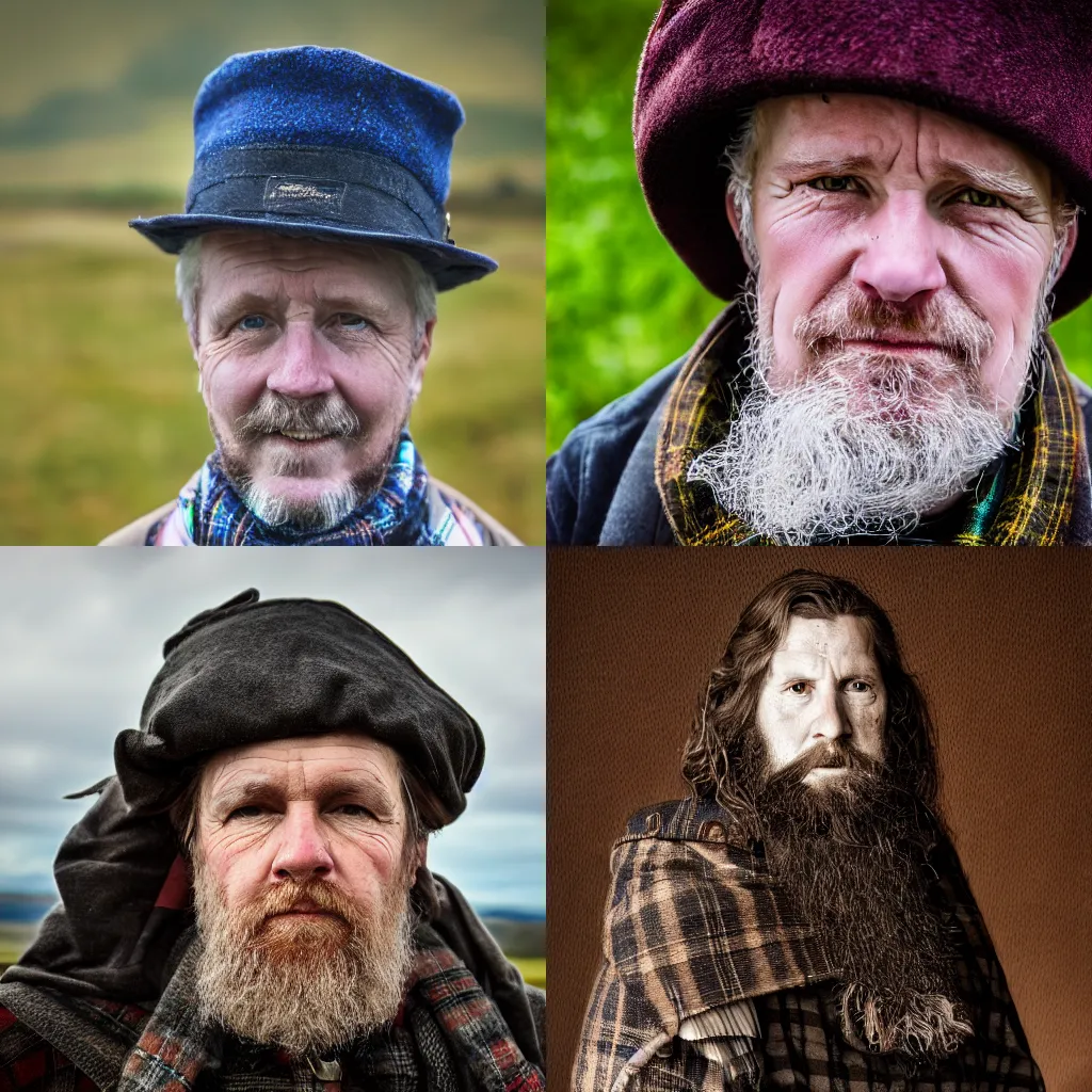 Prompt: a photo portrait of a Scottish man, 8k, high quality, high detail, flickr