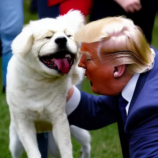 Prompt: Detailed photo of Donald Trump getting bitten by a Dog in the park.