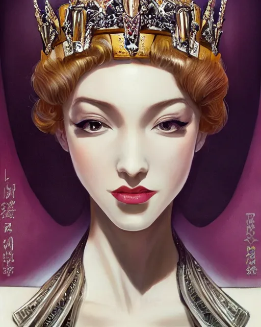 Image similar to portrait of a queen, art deco style, beautiful, elegant, mesmerizing, concept art, highly detailed, smooth, fantastical, artstation, trending, sana takeda, ayami kojima, shinichi sakamoto