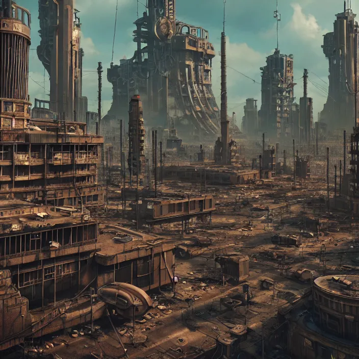 Image similar to inside an atompunk city, highly detailed, 4k, HDR, award-winning, octane render, trending on artstation