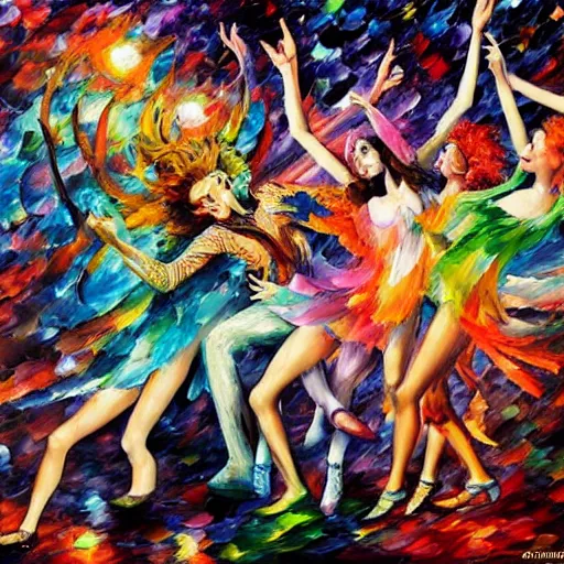 Image similar to psychedelic rave dance party by arthur adams, charlie bowater, leonid afremov, chiho ashima, karol bak, david bates, tom chambers